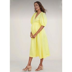 HATCH Nikki  V-Neck Midi Dress Puff Sleeve in Limelight Maternity